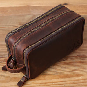 Waterproof Leather Dopp Kit / Large Size