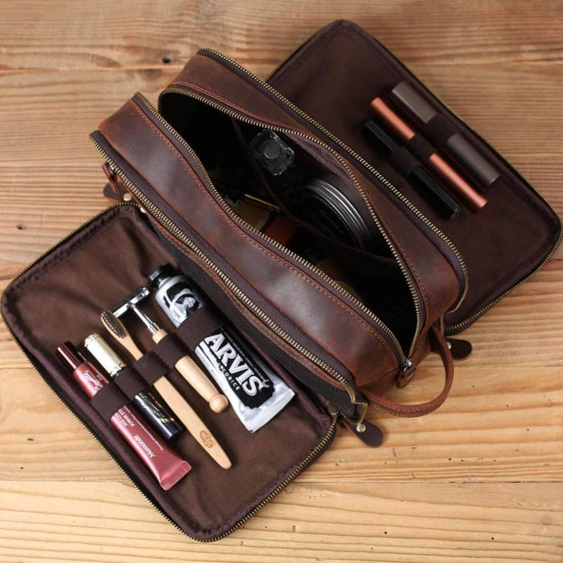 Waterproof Leather Dopp Kit / Large Size